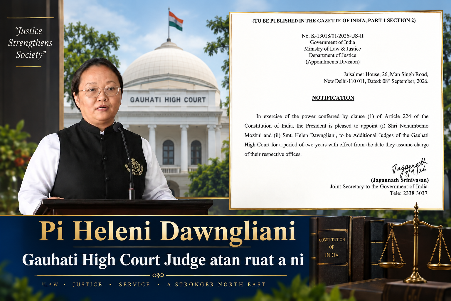 Sawrkar in Pi Helen Dawngliani  High Court Judge tura Appointment Ti chhuak